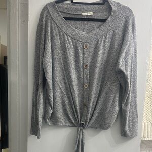 Gray Button-Down Tie Front Sweater